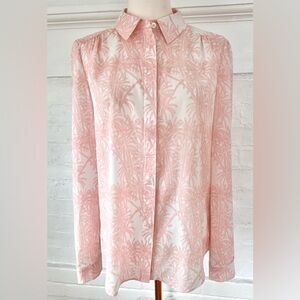 Reiss Pink and White Palm Print Button-Down Shirt